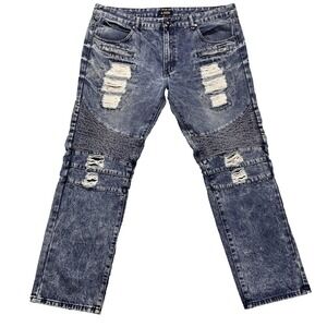 Access Apparel Jeans Mens 40x32 Blue Acid Wash Moto Biker Distressed Ripped